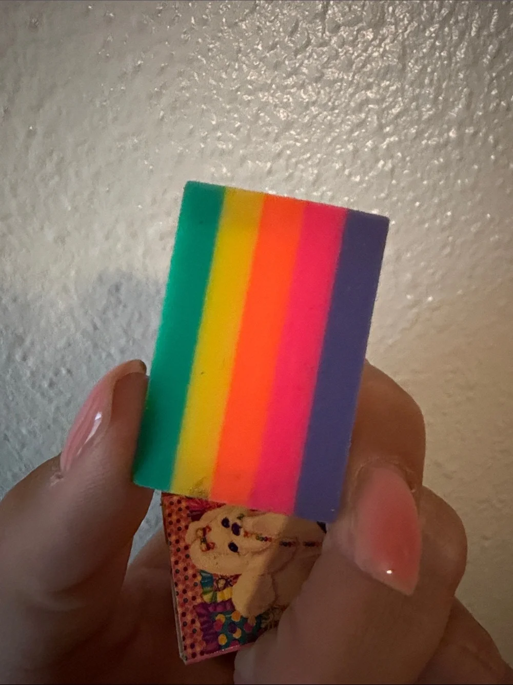 Vintage Lisa Frank Masterpieces Eraser White Puppy Dog Rainbow Neon